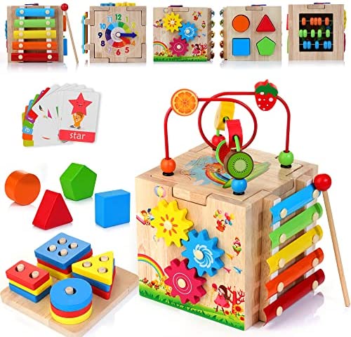 Cadeau de jouet Montessori pour 1, 2, 3, 4 ans, jouet de tri et d'empilage  en bois